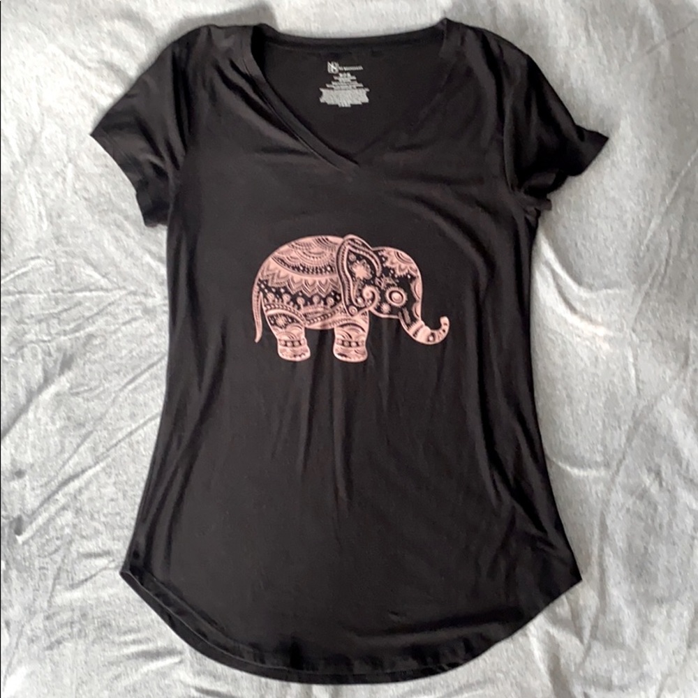 black shirt with pink designed elephant